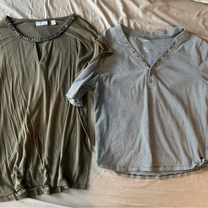 Olive and Striped Short Sleeve Tops
